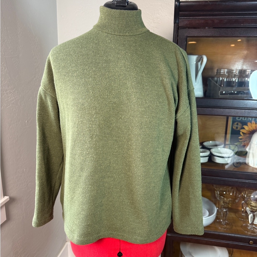 Madewell Olive Green Turtleneck Sweater Button Back Size S
